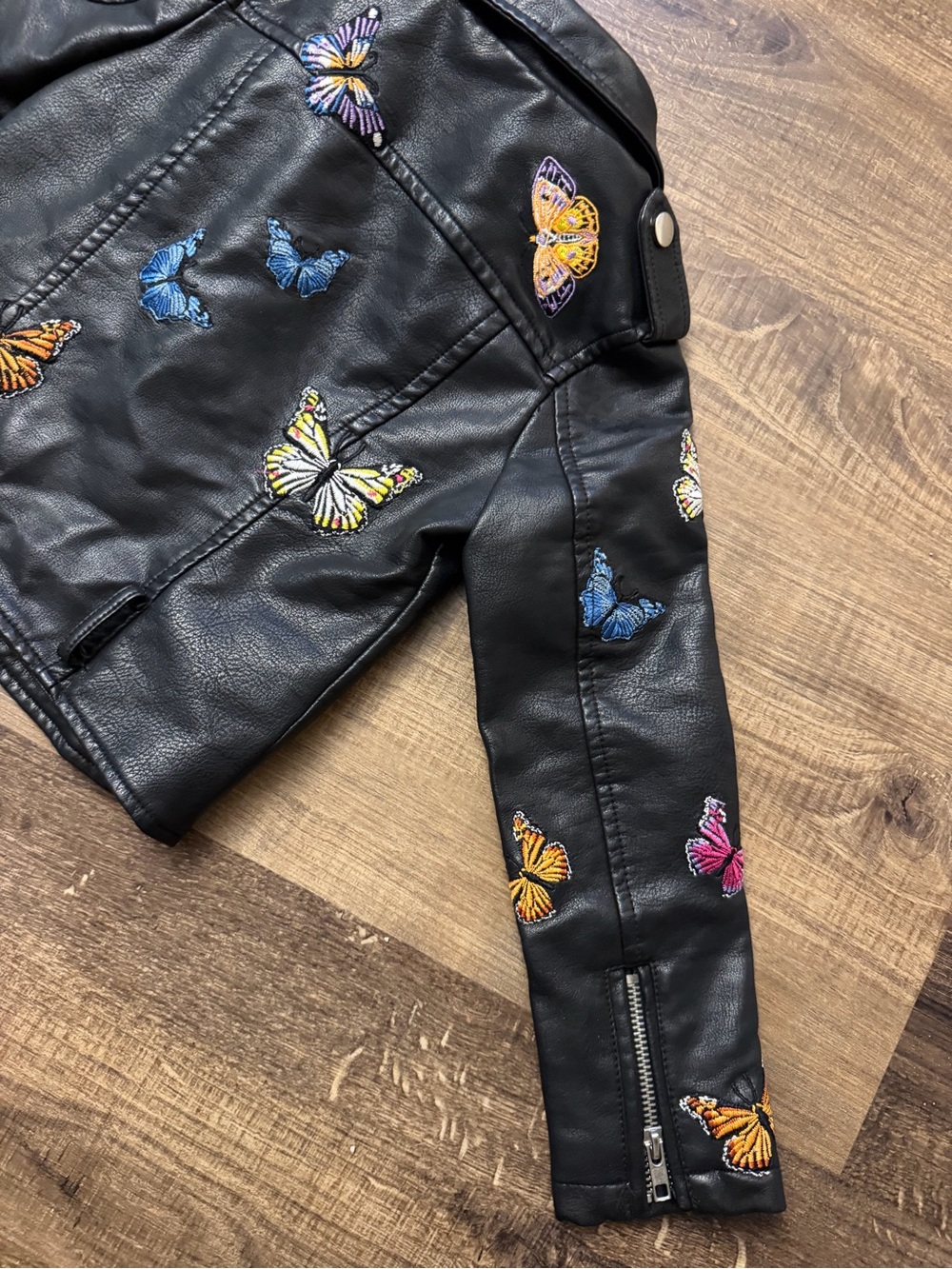 Hannah Banana Girls Butterfly Faux Leather Moto Jacket Black Estimated Size 5 - Picture 7 of 13